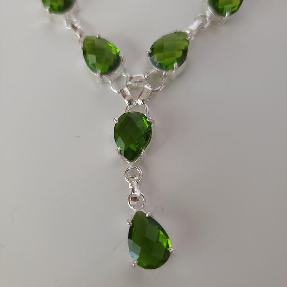 Vibrant Green Simulated Gemstone Necklace - Sterling Silver Statement Jewelry - Picture 7 of 7
